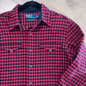 Polo by Ralph Lauren Men’s Red Buffalo Check Classic Western Flannel Shirt Small